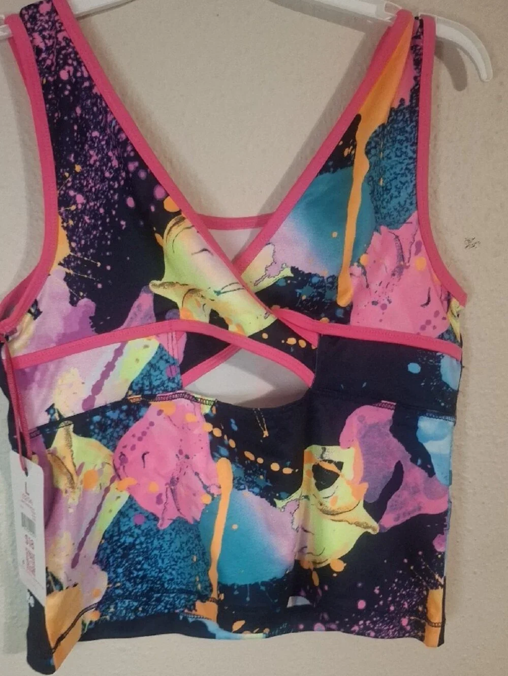 Justice Navy Tank & Shorts Set with Neon Paint-Splash and Pink Trim Large 12-14